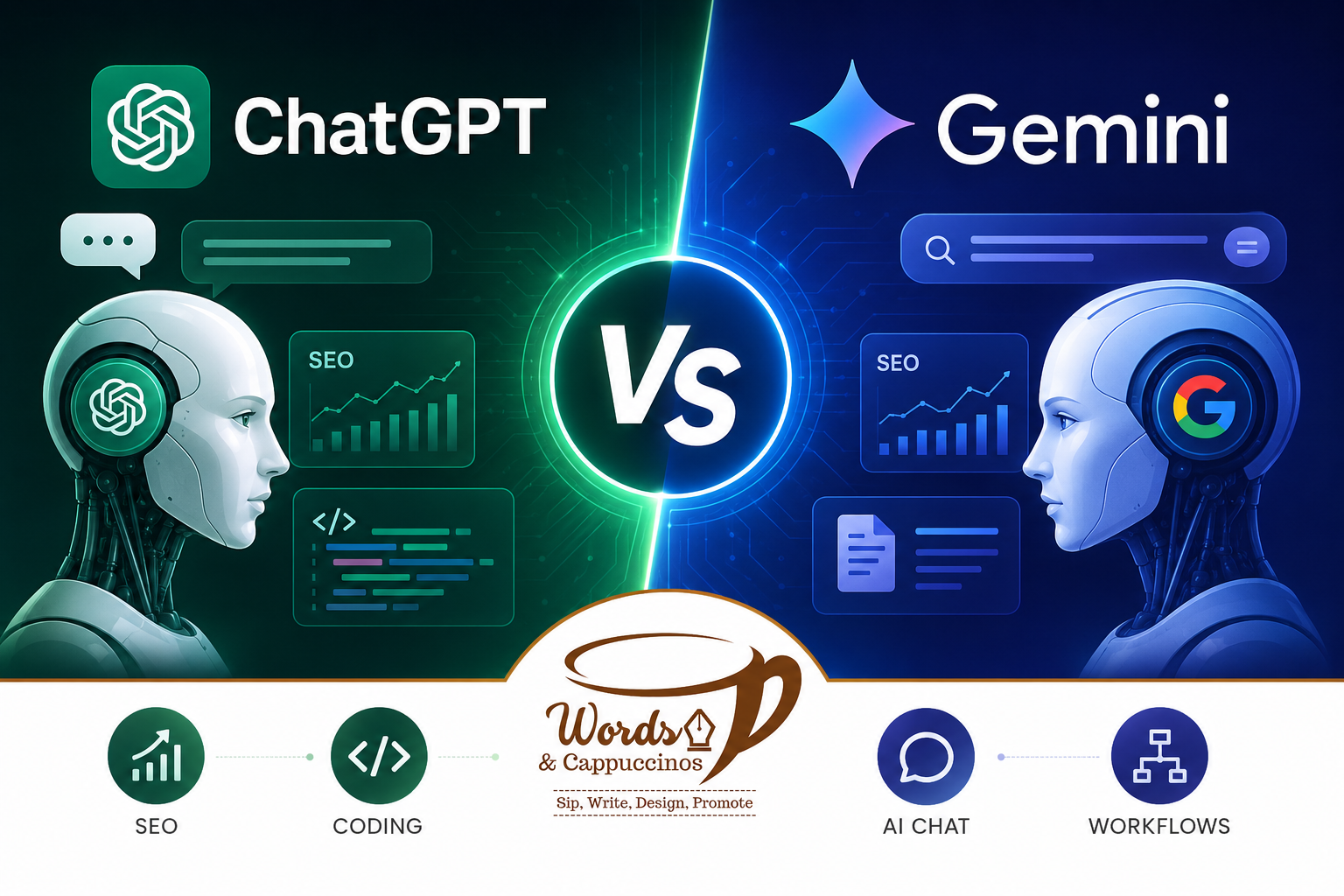 ChatGPT vs Gemini comparison for SEO, coding, and AI workflows in 2026